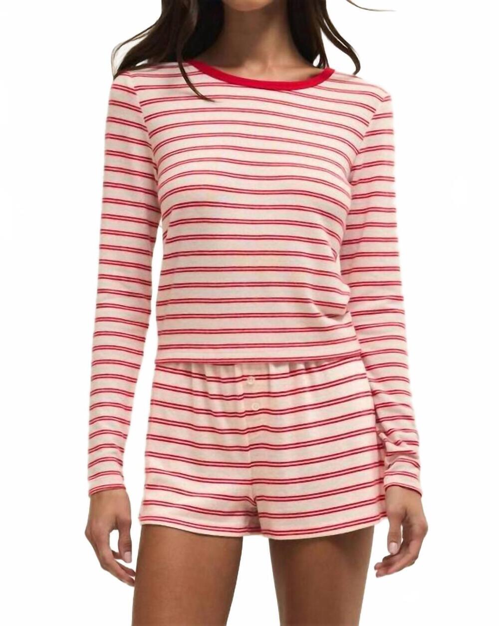 NEW Z SUPPLY night in stripes long sleeve top in red and white